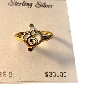 Sterling Silver Gold Dainty Treble Clef In Heart Ring Size 9
